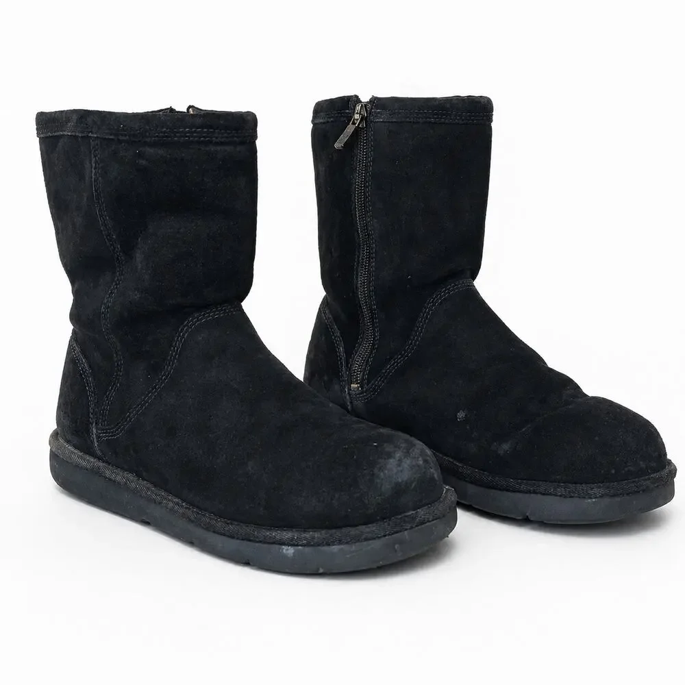 UGG Roslynn 1889 Black Suede & Sheepskin Winter Boots US 8 Zip Up